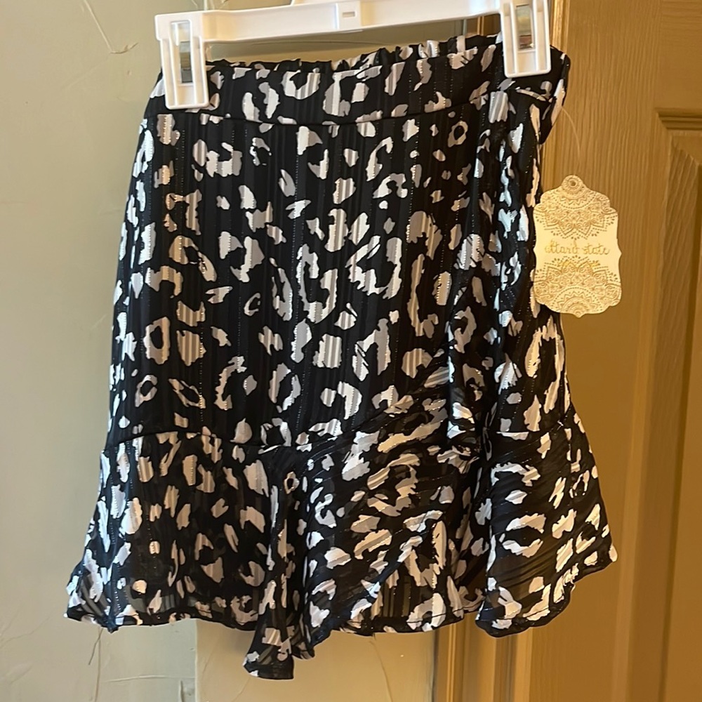 Altar'd State Black and White Animal Print Ruffle Skirt